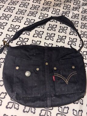 VTG Levi's Black Denim Shoulder Bag with Front Pocket Detail